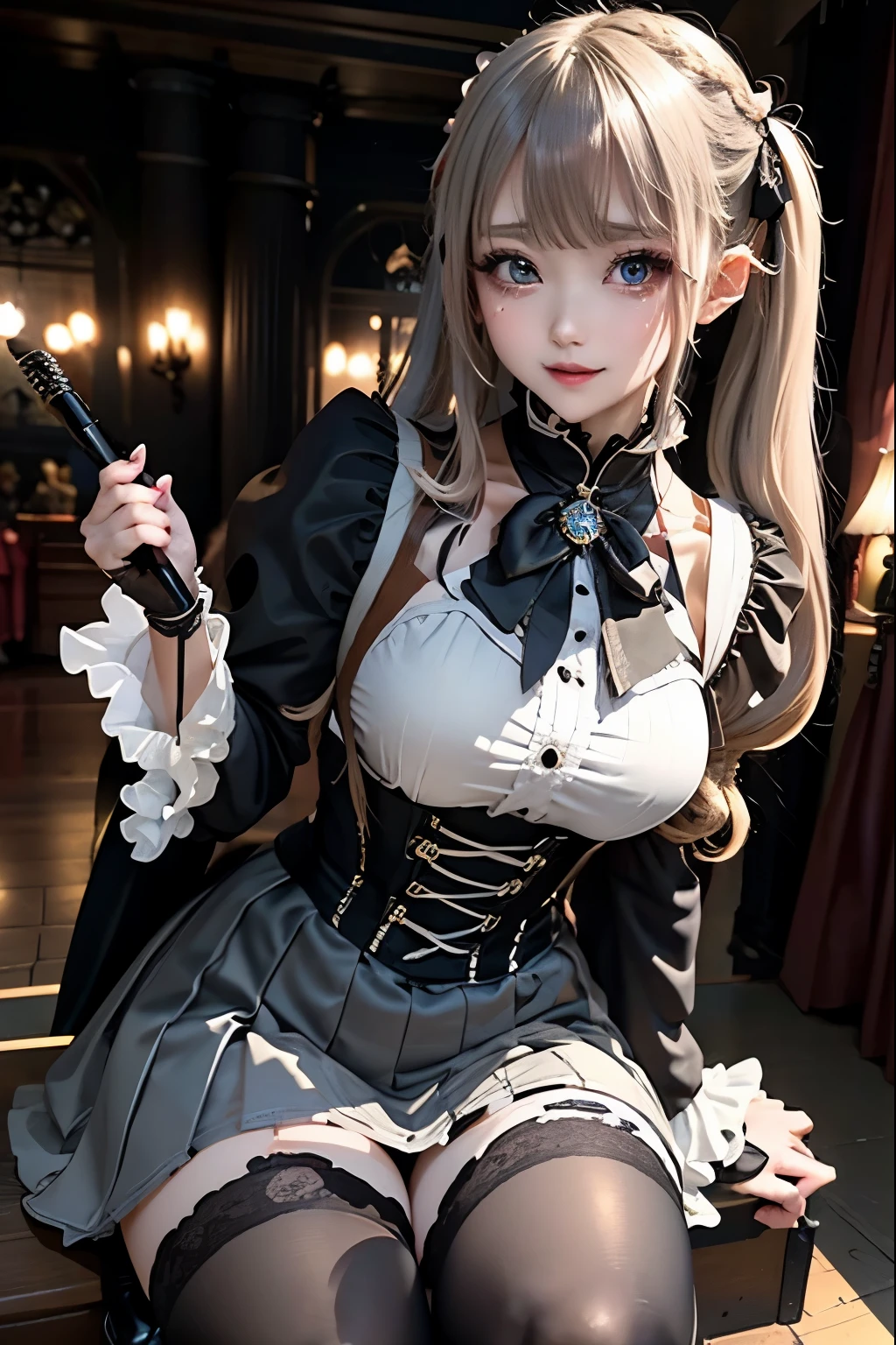 ハードDark Gothicメイク、Deep Night Sky、Horror、Black dark eyeshadow、cry、sad、Good skin radiance、Dark Gothicメイク、Dark smile、palace、The beauty of fragrance、24-years-old、Expressions of intense sexual pleasure、Embarrassed look、Dark Gothic、Obscene language、highest quality、Drunk face、紫のMaid clothes、Mysterious、Noble、sexy、Loving smile、Twin tail hair、Right blue eye, Left eye is red、Platform Heel Shoes、Heavy makeup、Gothic ta Clothing、A little slimmer、Silver Hair、Long Hair Straight Hair、Cute Gothic Loliress、Beautiful Face、elegant features、Fascinating face、Stained glassが背景、Chest glistening with sweat、The room is dark、gothic long dress、Bell Sleeves、Wizard Sleeve、Decadent look、Sexually excited expression、Glossy thighs wet with water、Thighs that are wet and shiny with oil、Background of a room full of roses、sad表情、The embroidery is pink、The dress has pink embroidery、Thigh-high socks、Knee-high socks、Gentle expression、Dark black eyeshadow、Stained glassと薔薇背景、Female Duo、Female couple、dark church background、Stained glass、Black metal world、Dark Castle、Dark Room、Slender body、upright、walk、Are standing、gothic long dresaid clothes、Victorian dresses、Her thighs glisten with sweat、My body is wet and shiny、Lots of glitter on the thighs、sweating、My thighs are sticky from sweating、Sweat glistens on the thighs, The whole body is sweaty and shiny、Quite sweaty、My thighs are sweaty、My thighs are so wet、My thighs are shining with sweat、A lot of sweat glistens all over the body、The thighs are the best、Thighs are glamorous、Small breasts、Playing guitar、Singing while playing the guitar、les paul guitar、Holding a guitar、Playing in a band、Playing guitar chords、Practicing guitar、Grab the microphone stand、Sing a song、Embodying the guitar、Decorate your guitar、An enthusiastic live music venue、Splendid stage、