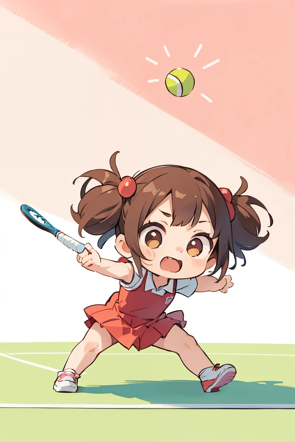 Photorealistic、Chibi Girl Doll(Playing tennis、Dynamic Pose)