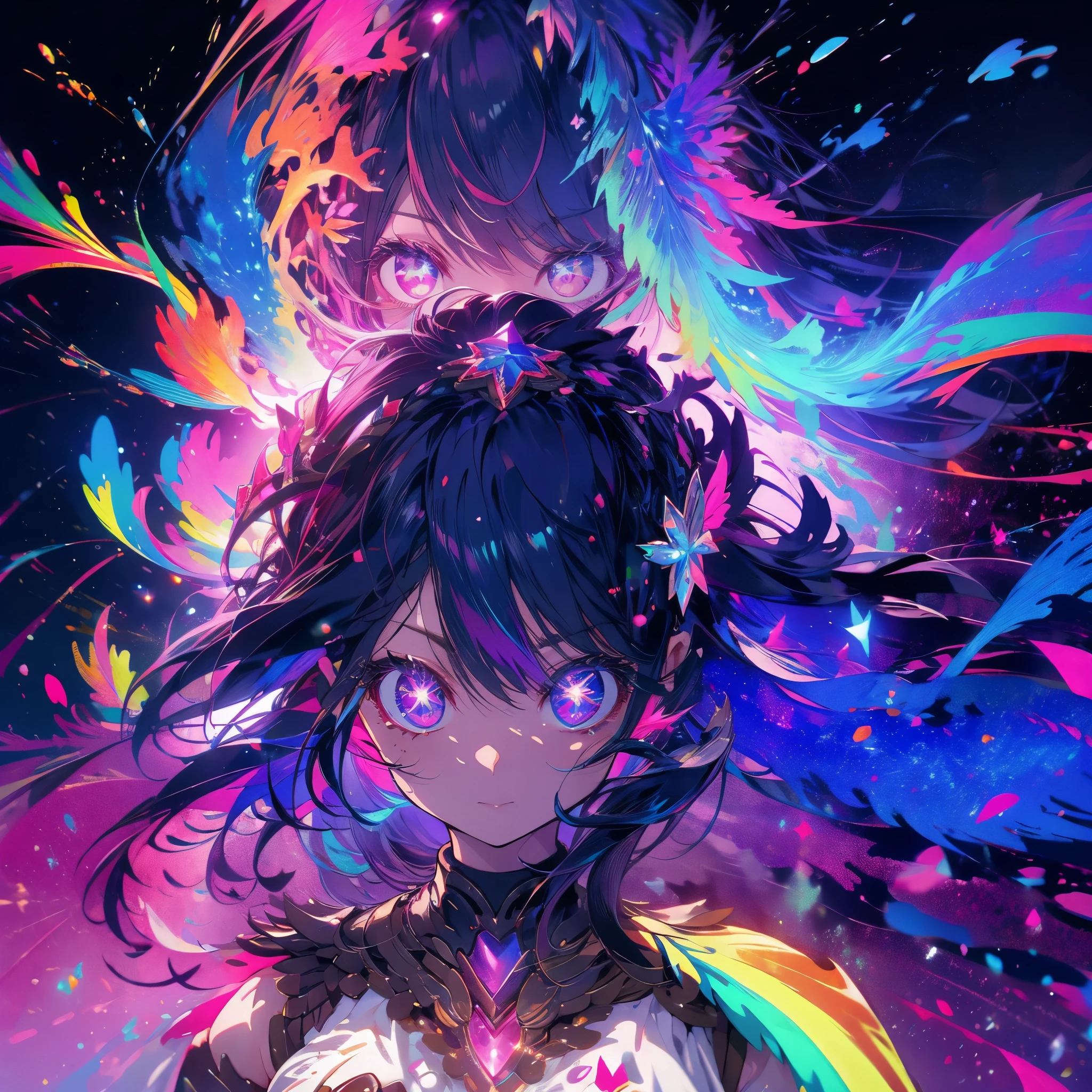 Fantasy Long Hair Pink Eyes Rainbow Hair Idol Shining Edge