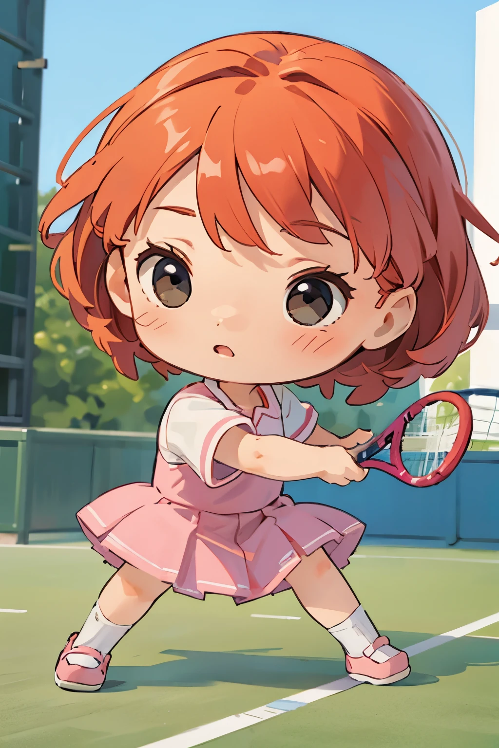 Photorealistic、Chibi Girl Doll（Playing tennis、Dynamic Pose）