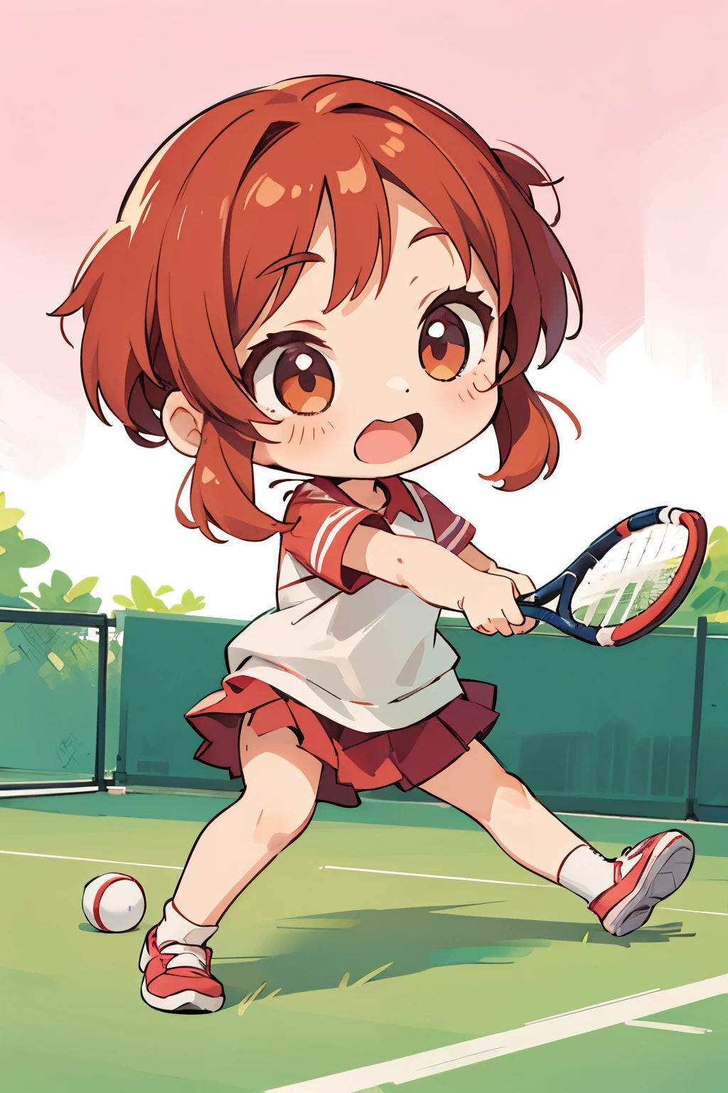 Photorealistic、Chibi Girl Doll（Playing tennis、Dynamic Pose）