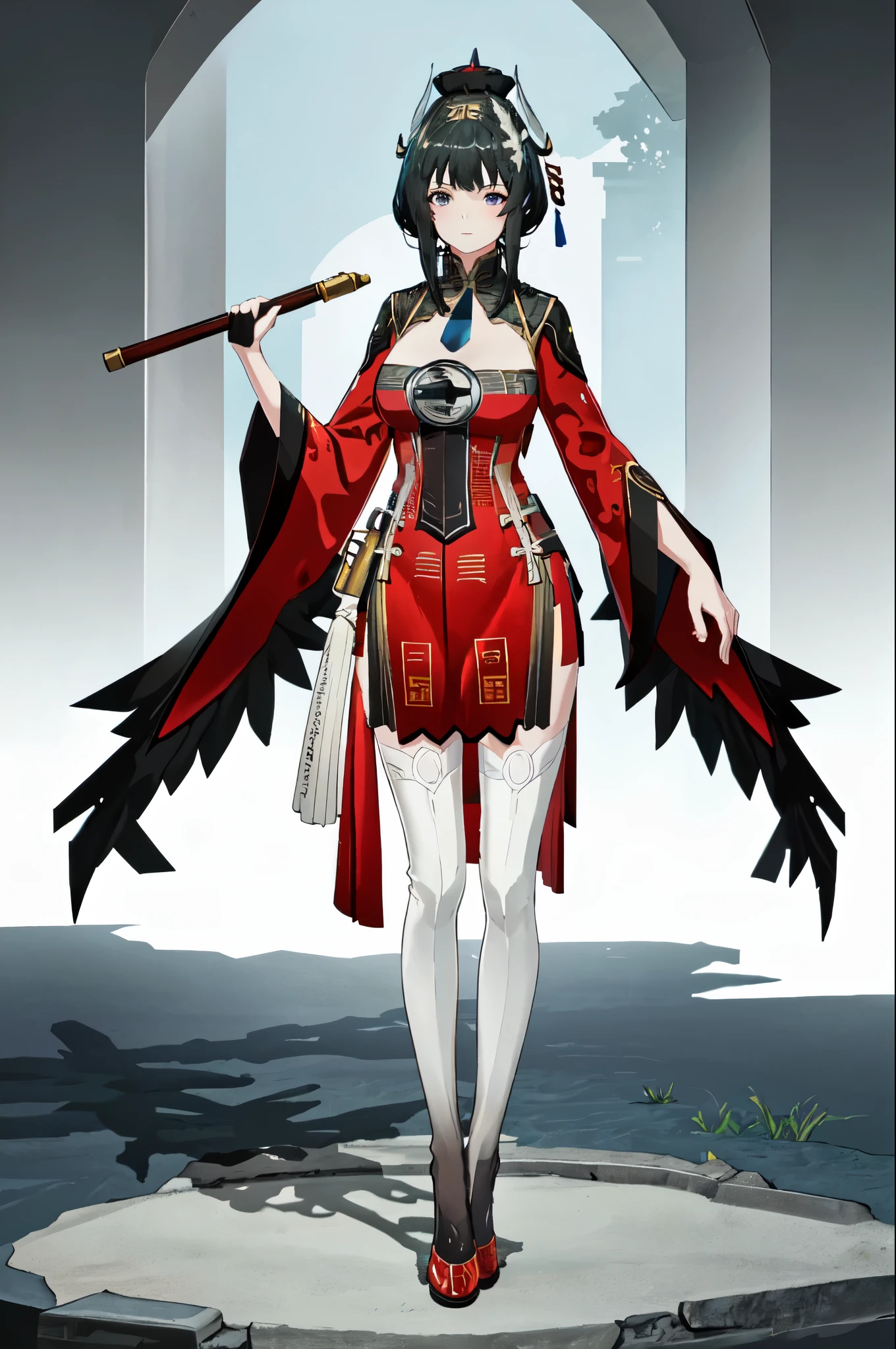 masterpiece, best quality BREAK solo, jianlingguimeng, china dress, mature female, highres, Super detailed, very detailed, highest quality, best quality, super detailed, standing, Full body drawing, hanying, Hanying, HanYing, (masterpiece), (best quality), (hyperdetail), (large breasts), (illustration), ((extremely delicate and beautiful)), (detailed light), (prefect's body), full body drawing