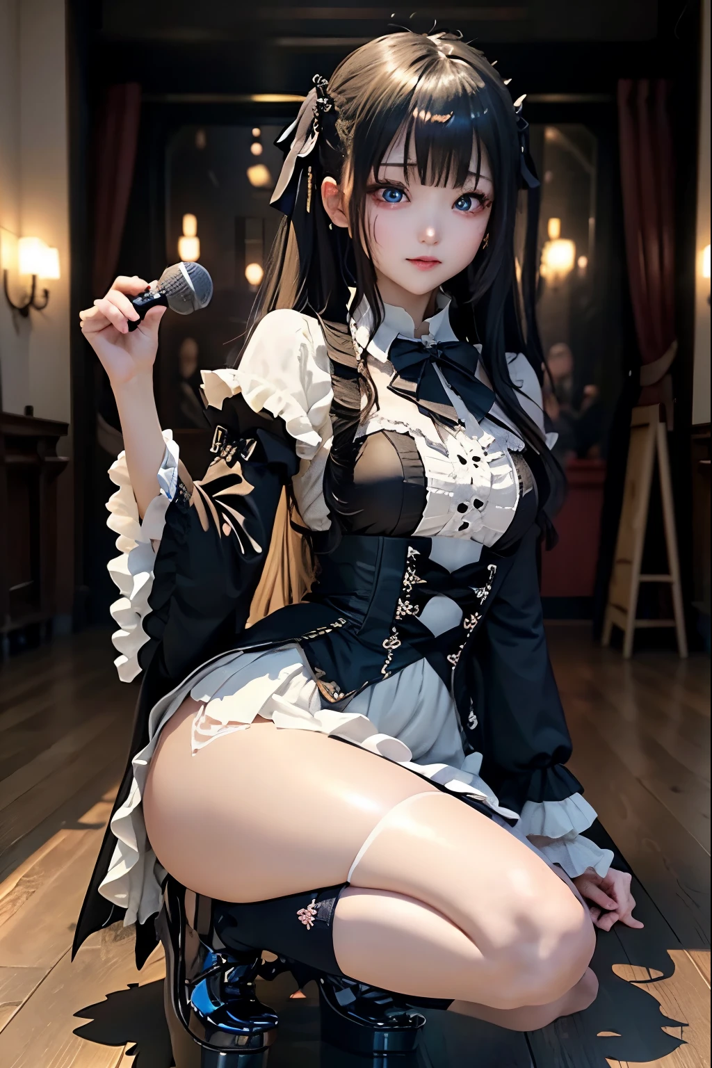 ハードDark Gothicメイク、Deep Night Sky、Horror、Black dark eyeshadow、cry、sad、Good skin radiance、Dark Gothicメイク、Dark smile、palace、The beauty of fragrance、24-years-old、Expressions of intense sexual pleasure、Embarrassed look、Dark Gothic、Obscene language、highest quality、Drunk face、紫のMaid clothes、Mysterious、Noble、sexy、Loving smile、Twin tail hair、Right blue eye, Left eye is red、Platform Heel Shoes、Heavy makeup、Gothic ta Clothing、A little slimmer、Silver Hair、Long Hair Straight Hair、Cute Gothic Loliress、Beautiful Face、elegant features、Fascinating face、Stained glassが背景、Chest glistening with sweat、The room is dark、gothic long dress、Bell Sleeves、Wizard Sleeve、Decadent look、Sexually excited expression、Glossy thighs wet with water、Thighs that are wet and shiny with oil、Background of a room full of roses、sad表情、The embroidery is pink、The dress has pink embroidery、Thigh-high socks、Knee-high socks、Gentle expression、Dark black eyeshadow、Stained glassと薔薇背景、Female Duo、Female couple、dark church background、Stained glass、Black metal world、Dark Castle、Dark Room、Slender body、upright、walk、Are standing、gothic long dresaid clothes、Victorian dresses、Her thighs glisten with sweat、My body is wet and shiny、Lots of glitter on the thighs、sweating、My thighs are sticky from sweating、Sweat glistens on the thighs, The whole body is sweaty and shiny、Quite sweaty、My thighs are sweaty、My thighs are so wet、My thighs are shining with sweat、A lot of sweat glistens all over the body、The thighs are the best、Small breasts、Playing guitar、Singing while playing the guitar、les paul guitar、Holding a guitar、Playing in a band、Playing guitar chords、Practicing guitar、Grab the microphone stand、Sing a song、Embodying the guitar、Decorate your guitar、An enthusiastic live music venue、Splendid stage、Dynamic Angle、