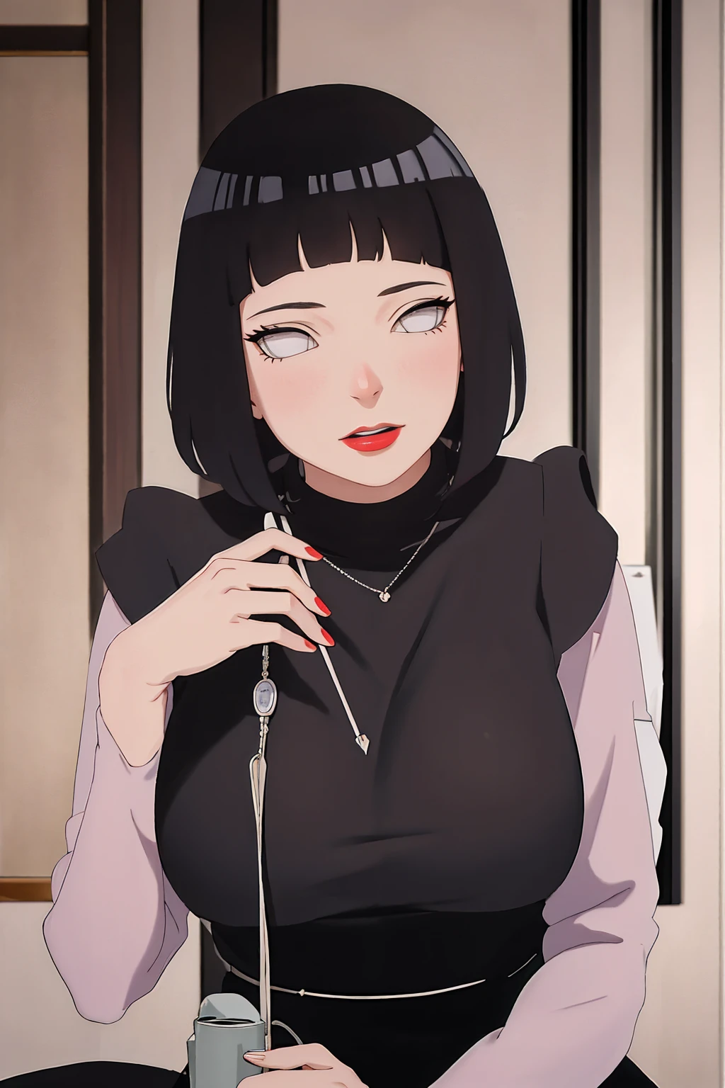 {-erro_de_anatomia:1.0}(best quality,4k,8k,highres,masterpiece:1.2), ultra-detailed, (realistic,photorealistic,photo-realistic:1.37) (Masterpiece - Ultra-Detailed, High Resolution) Prepare to be enchanted by a true masterpiece that combines ultra-detailed art with high-resolution rendering. This work shows a mesmerizing woman, with short, black hair, 1950s style, Hinata (1.3) and captivating dark brown eyes (1.2), New York illustration style, wearing (red lipstick), emanating an aura of elegance and mystery. Wearing classic 1950s clothing. sexy. Intricate details and realistic textures invite you to explore every aspect of this enchanting composition. Transparent black dress. Sitting, dynamic poses, mouth closed. Different posture. . Get ready to dive into a world where beauty and craftsmanship merge perfectly.