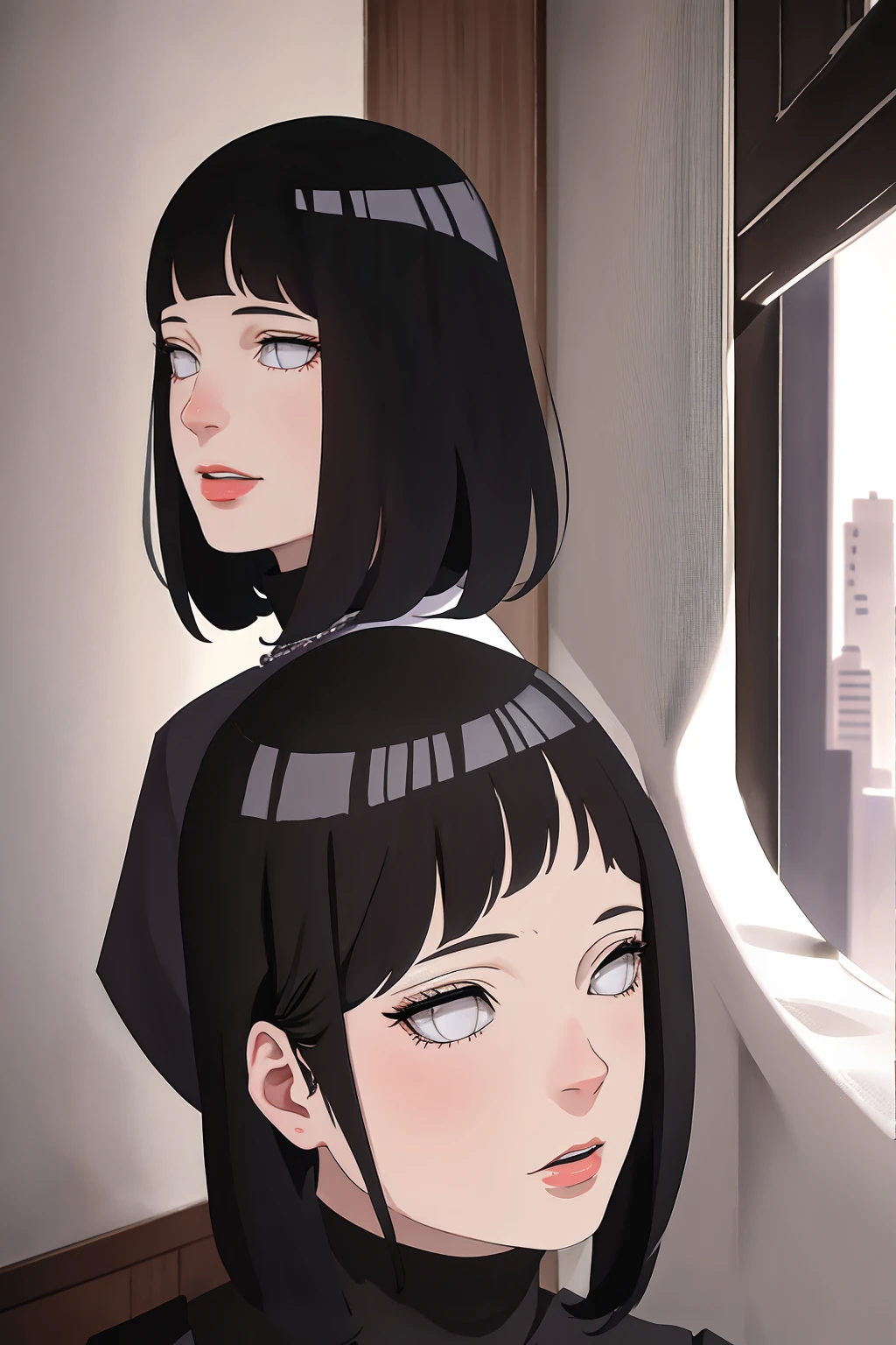 {-erro_de_anatomia:1.0}(best quality,4k,8k,highres,masterpiece:1.2), ultra-detailed, (realistic,photorealistic,photo-realistic:1.37) (Masterpiece - Ultra-Detailed, High Resolution) Prepare to be enchanted by a true masterpiece that combines ultra-detailed art with high-resolution rendering. This work shows a mesmerizing woman, with short, black hair, 1950s style, Hinata (1.3) and captivating dark brown eyes (1.2), New York illustration style, wearing (red lipstick), emanating an aura of elegance and mystery. Wearing classic 1950s clothing. sexy. Intricate details and realistic textures invite you to explore every aspect of this enchanting composition. Transparent black dress. Sitting, dynamic poses, mouth closed. Different posture. . Get ready to dive into a world where beauty and craftsmanship merge perfectly.