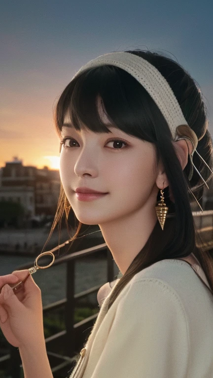 (8k, RAW photograph, highest quality, masterpiece:1.3),(Genuine,photograph:1.37),(Looking at the audience:1.331),Pause,Beachfront,Morning view,sunrise,sunny,One girl,とてもbeautiful顔,small,Hair weight,Fluffy hair,Random representation,Smile with the corners of your mouth,Big eyes,highest quality Hair,((highest quality)), ((masterpiece)), (detailed), whole body、wallpaper、Attention to detail、Perfect balance、Tight waist、Light brown hair、beautiful, Beautiful Skin、beautiful white skin、(masterpiece:1.3), 一眼レフphotograph、Best image quality: 1.4, Soft bust、Cleavage:1.4、Loose, lightweight knitwear,20-year-old