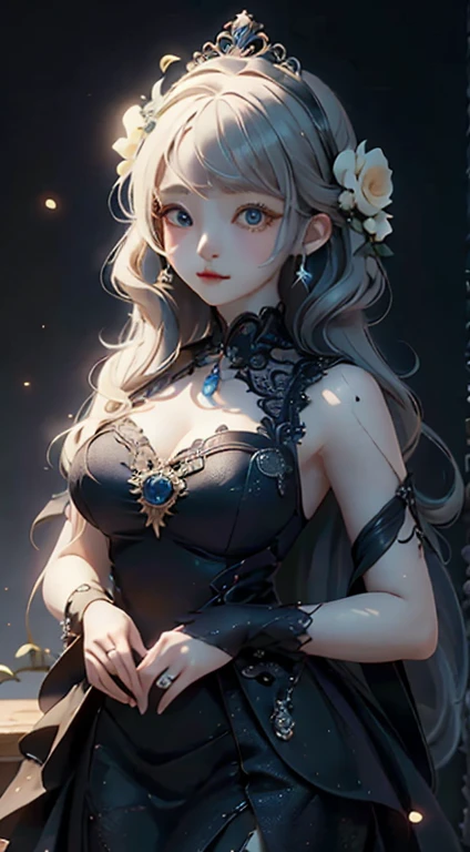 Girl、Ultra delicate、Beautiful woman、high quality、High-grade fabrics、Big eyes、In the light,Big eyes、Slender body、Luxury dress、Gold and silver accessories、Small breasts
