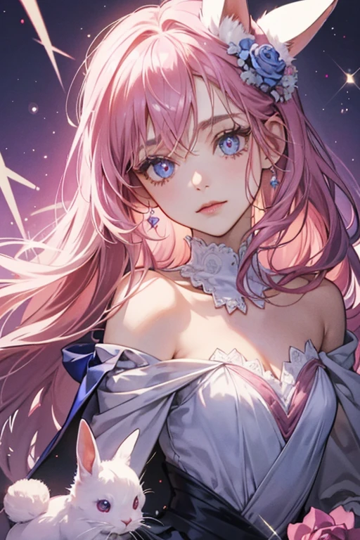 Rose is the rabbit who is often seen on Mary's left. Her head is pink on the left side of her face covered with darker pink fur. Her right ear and torso are a lilac color, and her eyes are dark blue. SPARKLE; GLITTER