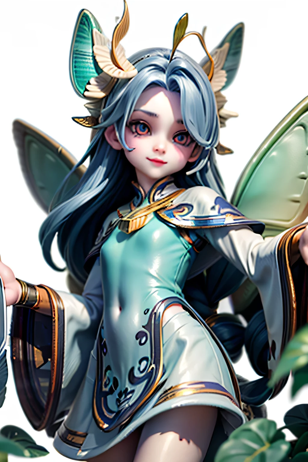 solo,1woman\(cute,kawaii,,skin color white,short white hair,(big moth wing hair:1.7),white dress\(beautiful race\),(2moth antennaes at hair:1.2),big evil smile,[moth wing on back:2.0],[moth wing on body:2.0],[moth wings:2.0],[extra arm],moth wing is only at hair\),background\(dappled sunlight,beautiful forest,dark,\), BREAK ,quality\(8k,wallpaper of extremely detailed CG unit, ​masterpiece,hight resolution,top-quality,top-quality real texture skin,hyper realisitic,increase the resolution,RAW photos,best qualtiy,highly detailed,the wallpaper,cinematic lighting,ray trace,golden ratio,\),close up face