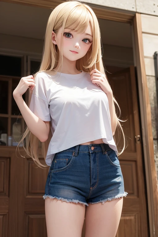 Blonde, Long Hair, T-Shirts, woman looks at viewer