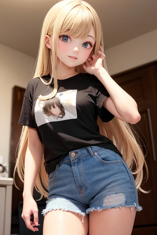 Blonde, Long Hair, T-Shirts, woman looks at viewer
