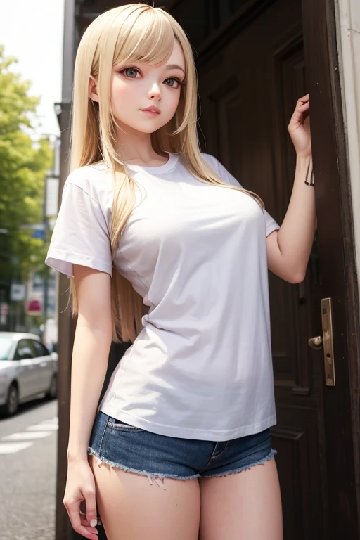 Blonde, Long Hair, T-Shirts, woman looks at viewer
