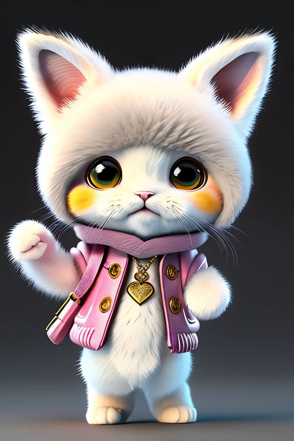 A Chibi Kawai Glam Rock Cat in Digital Art, showcasing an adorable cartoon cat with a glam rock style, meticulously crafted by a collaboration of talented artists - Ruan Jia, Mandy Jurgens, Artgerm, and Wayne. This hyper-detailed and accurate artwork, rendered in 8k HDR, is trending on ArtStation and boasts a smooth, sharp focus that brings out the illustration's intricate details. The cat's expressive, big eyes capture the viewer's attention, while its glam rock attire, complete with a shiny leather jacket and electric, colorful fur accents, adds a trendy, fashion