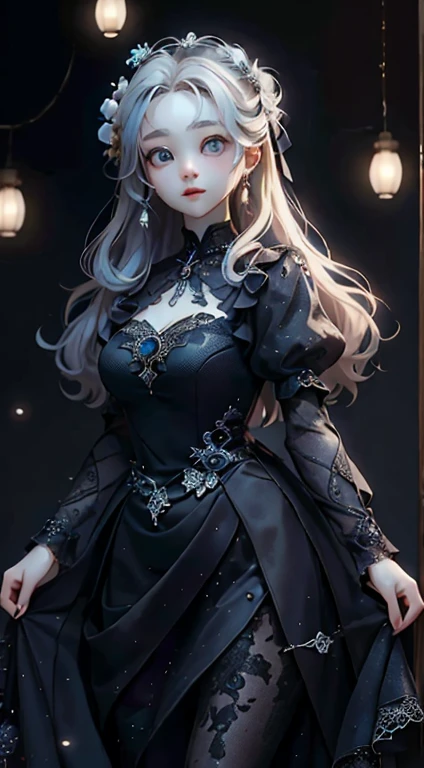 (Blind box toy style:1.2), (Full body shot) , 1 Cute Metal Witch, Delicate metal robes,Delicate metal cover, Baroque style, dreamy glow, Clean, Black draft,White gold style, ( Global illumination, Ray traching, hdr, unreal render,reasonable design, high detal, Masterpiece, Best quality, hyper HD, Cinematic lighting)