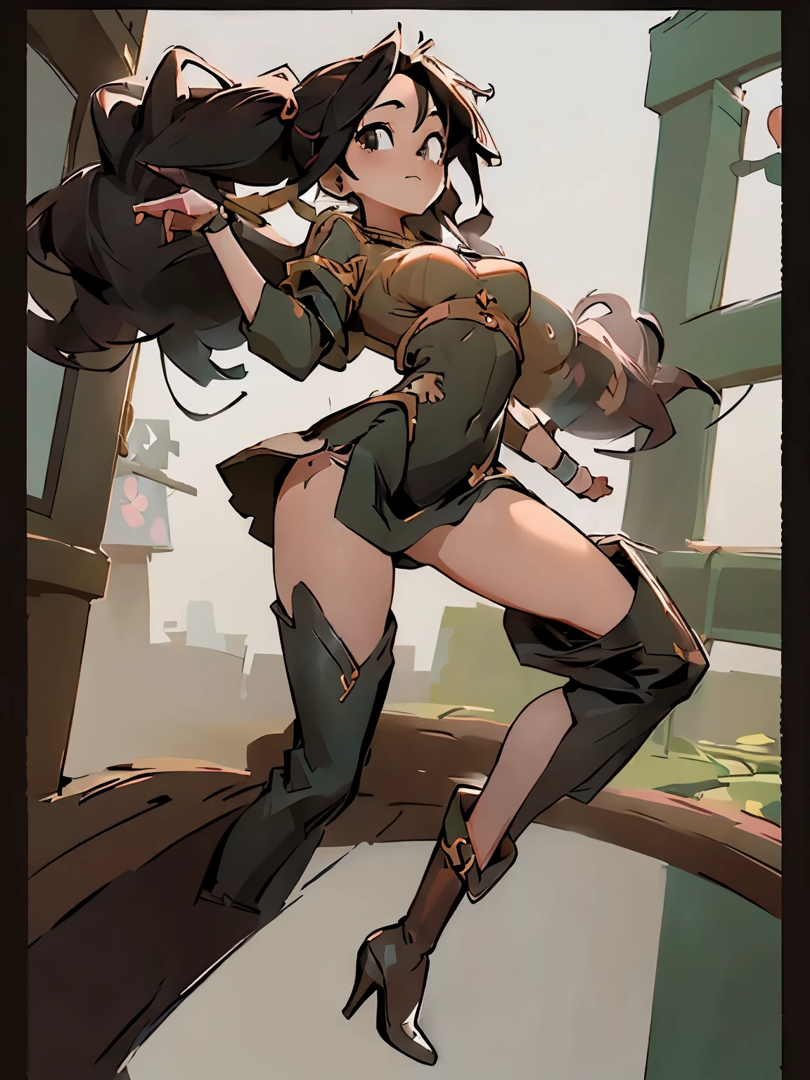 (masterpiece、highest quality、highest quality、Official Art、Beautiful and beautiful:1.2)、(One girl:1.3)Hatsune Miku、Twin tails,Big Breasts,(Surreal), (figure), (High resolution), (8k), (Very detailed), (beste figure), (Beautiful fine details), (highest quality), (Very detailed), (masterpiece), (carpet), (Detailed face), (Dynamic pose), Four Girls, black pleated mini skirt, Wavy black hair, On a busy street in London , Different Eyes, ((High heel boots)), Very large breasts, Long legs, Tone your abs, (Shiny black stockings), (No panties), (No bra), Dazzling Jewelry, Handbags, Trophy Doll, Barbie Doll, Latex pap