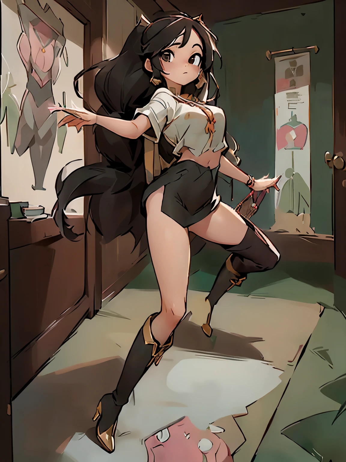 (masterpiece、highest quality、highest quality、Official Art、Beautiful and beautiful:1.2)、(One girl:1.3)Hatsune Miku、Twin tails,Big Breasts,(Surreal), (figure), (High resolution), (8k), (Very detailed), (beste figure), (Beautiful fine details), (highest quality), (Very detailed), (masterpiece), (carpet), (Detailed face), (Dynamic pose), Four Girls, black pleated mini skirt, Wavy black hair, On a busy street in London , Different Eyes, ((High heel boots)), Very large breasts, Long legs, Tone your abs, (Shiny black stockings), (No panties), (No bra), Dazzling Jewelry, Handbags, Trophy Doll, Barbie Doll, Latex pap