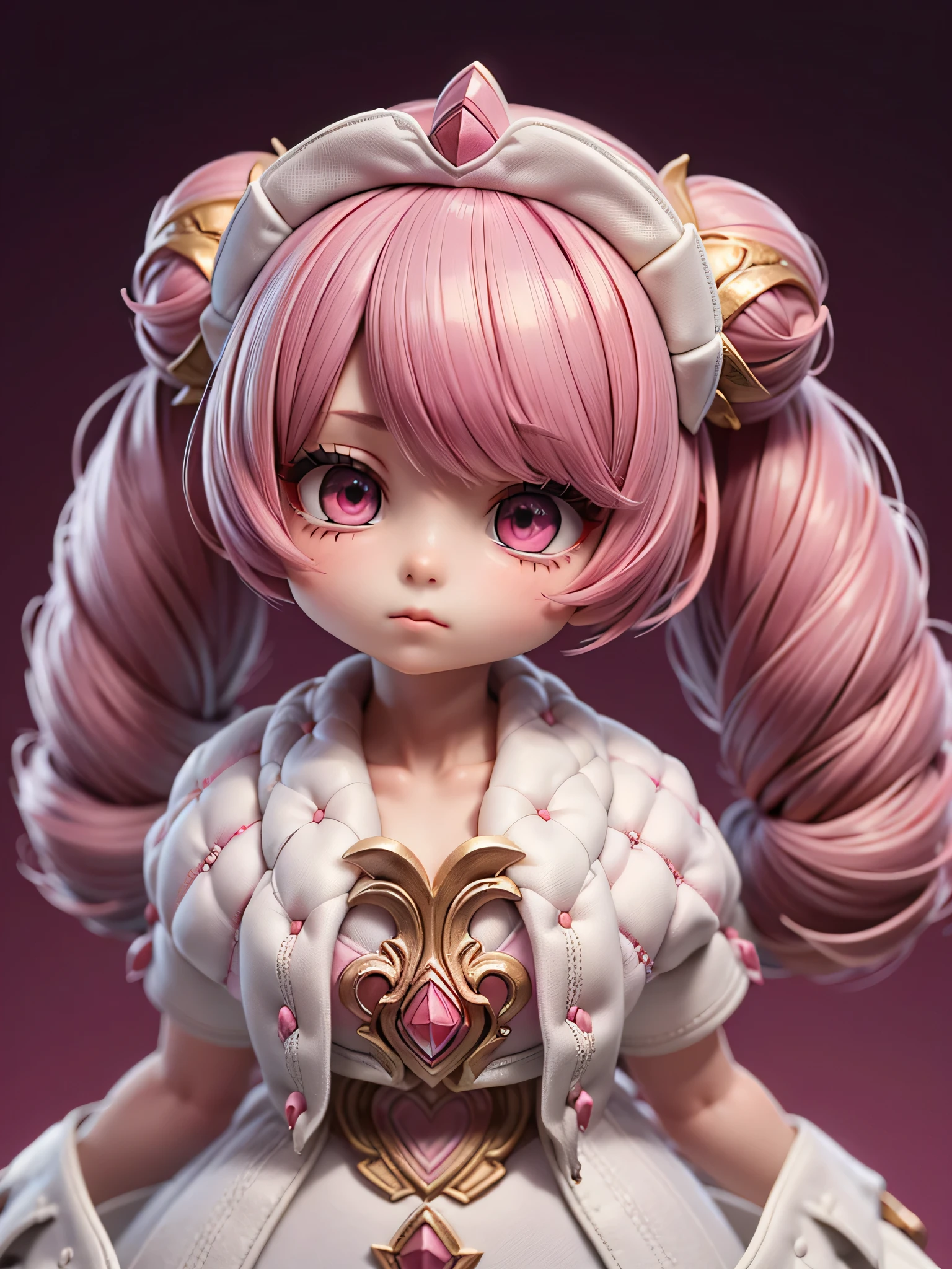 (limited palette), Best quality, (((Masterpiece))), (((Beautiful detailed hair))), (((beautiful detailed skin))), Solo, , Younger, , (((pink hair))), pink eyes, (mascara), Blunt bangs, ((Hair over eyes)), short hair, Medium breasts, Frilled white dress, White frills, Too much decoration, Rose, Noble, setia, The bride hair, (((Eye focus))), (((Expressionless))), The background is blurred out, Empty eyes, Blank eyes, (Red theme), bedroom background, view the viewer, (((hair tucking))), (((Night))), Semi-closed Eyes, Close-up, (((hair adornments))), Upright body, Neatly cut bangs, Braided hair at the back of your head, Sleeveless dress,