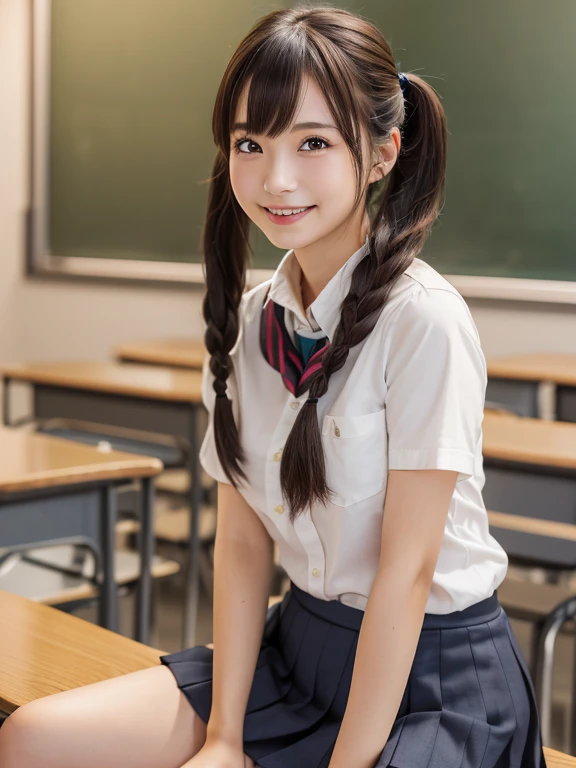 Tabletop, highest quality, Japanese Girls,1 girl, 8k, RAW Photos, highest quality, Tabletop, Highly detailed RAW color photos, professional photos, (Realistic, Realistic:1.37), (Highly detailed skin:1.2), Ultra-high resolution, (Lenz 50mm), (f/1.2),Exquisitely drawn eyes,
1 girl , beautiful face, cute,(smile:1.05),(18-year-old, Small breasts,Straight hair, (short hair), black eye, white and fine skin,Small Mouth,(leaning forward:1.3),(The to the FW:1.1)、Japanese Idol、Nogizaka Idol、(Tabletop, highest quality:1.3), (Ultra-detailed 8k CG:1.2), (超Realistic:1.35), (Realistic:1.45), (Realistic:1.4), Cowboy Shot,From below、Low - Angle、
1人の美しいJapanese Girls, 18-year-old, Supermodel, Japanese Idols, __Performance__, Small breasts,  (school uniform:1.4), (Spread your legs:1.2),
(School classroom background:1.1),Twin tails、Her dress is unbuttoned, ((skirt lift by my self:1.4 、showing panties:1.3、embarrassed:1.3))、Knee-high socks、profile、Beautiful clavicle