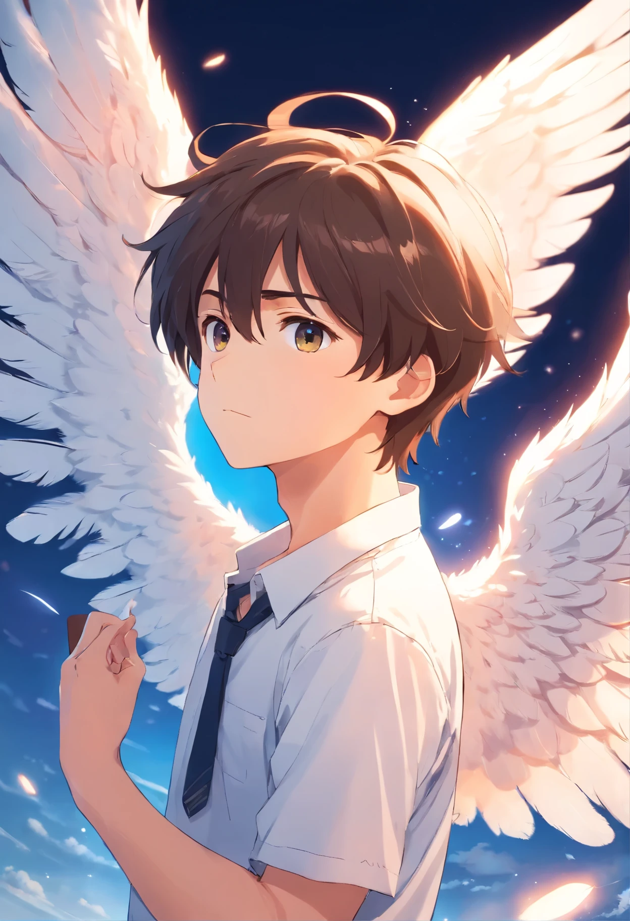 boy, 20-year-old, Angel, white shirt, Angel wings, white, feather