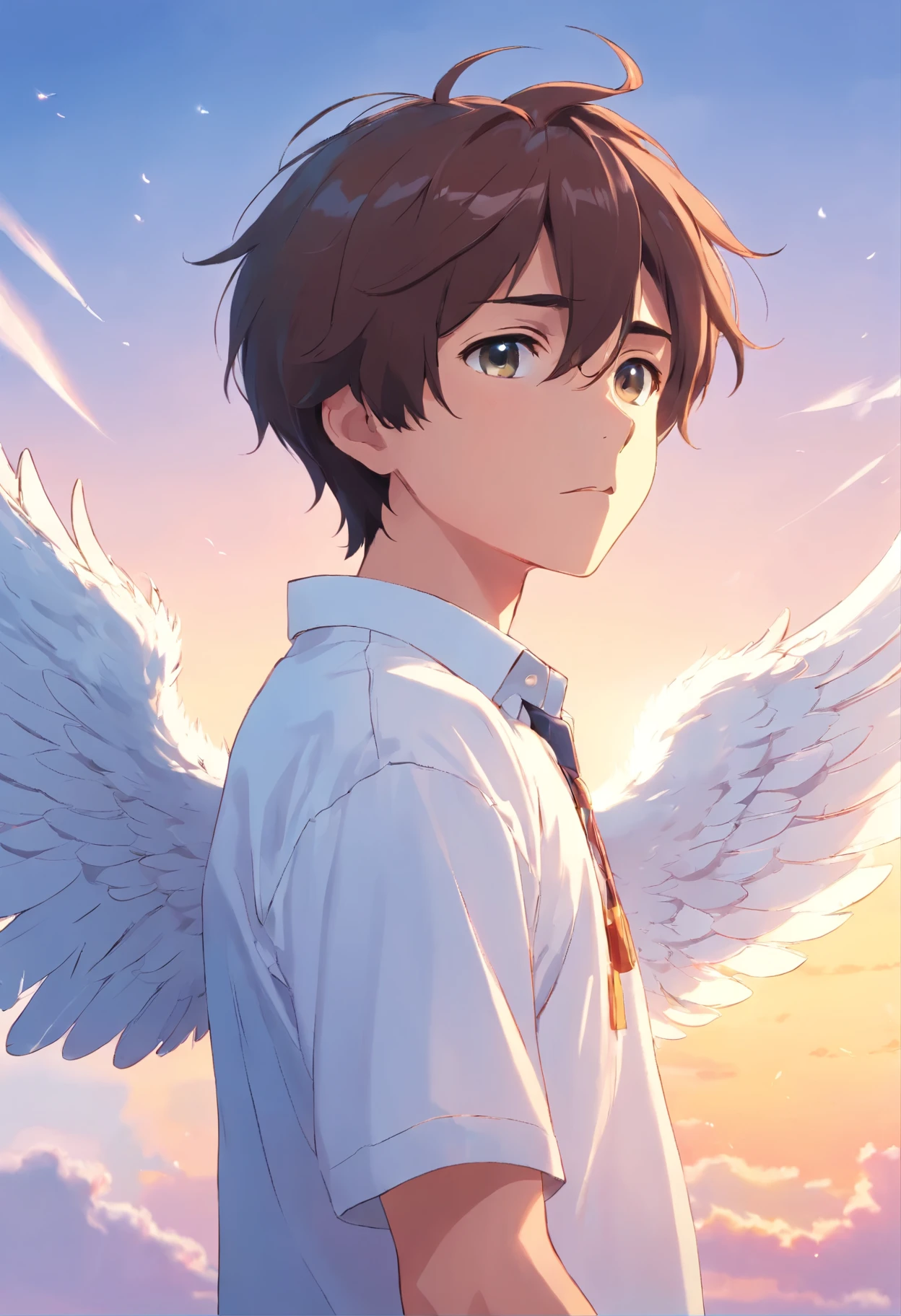 boy, 20-year-old, Angel, white shirt, Angel wings, white, feather