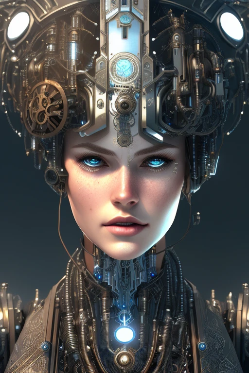 full body cyborg| full-length portrait| detailed face| symmetric| steampunk| cyberpunk| cyborg| intricate detailed| to scale| hyperrealistic| cinematic lighting| digital art| concept art| mdjrny-v4 style