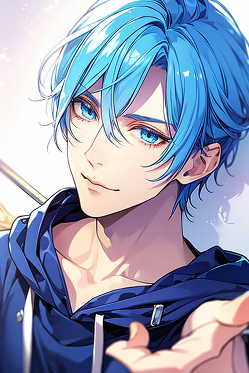 Sparkling Fantasy Fantasy masterpiece highest quality One Man Blue Hair blue eyes hoodie
