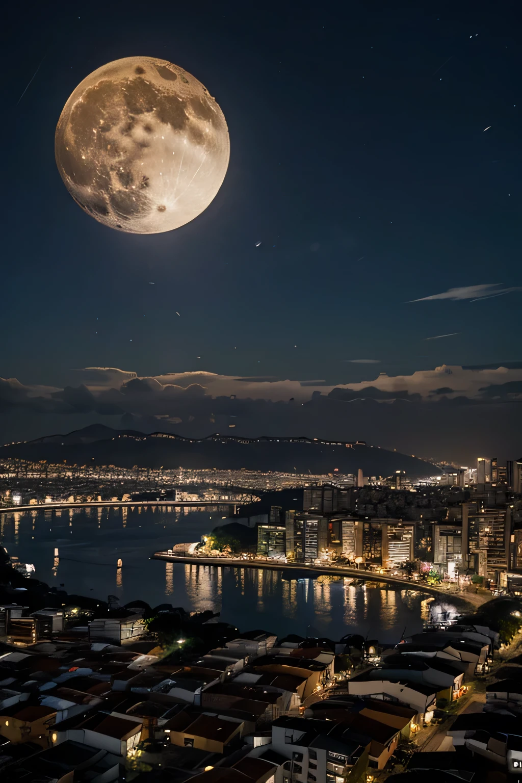 beco em um grande cidade a noite, The full moon in the sky