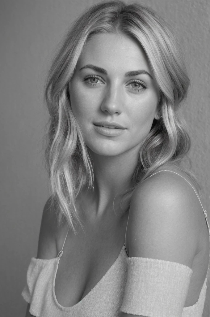 beautiful girl, 1girl, , (Kaley Cuoco:0.8), (Camilla Belle:0.9), (eugenie bouchard), black and white photography, hard contrast, hard shadows, smirk, beautiful makeup, apartment, arm raised, bodycon dress, (best quality,4k,8k,highres,masterpiece:1.2),ultra-detailed,(realistic,photorealistic,photo-realistic:1.37)