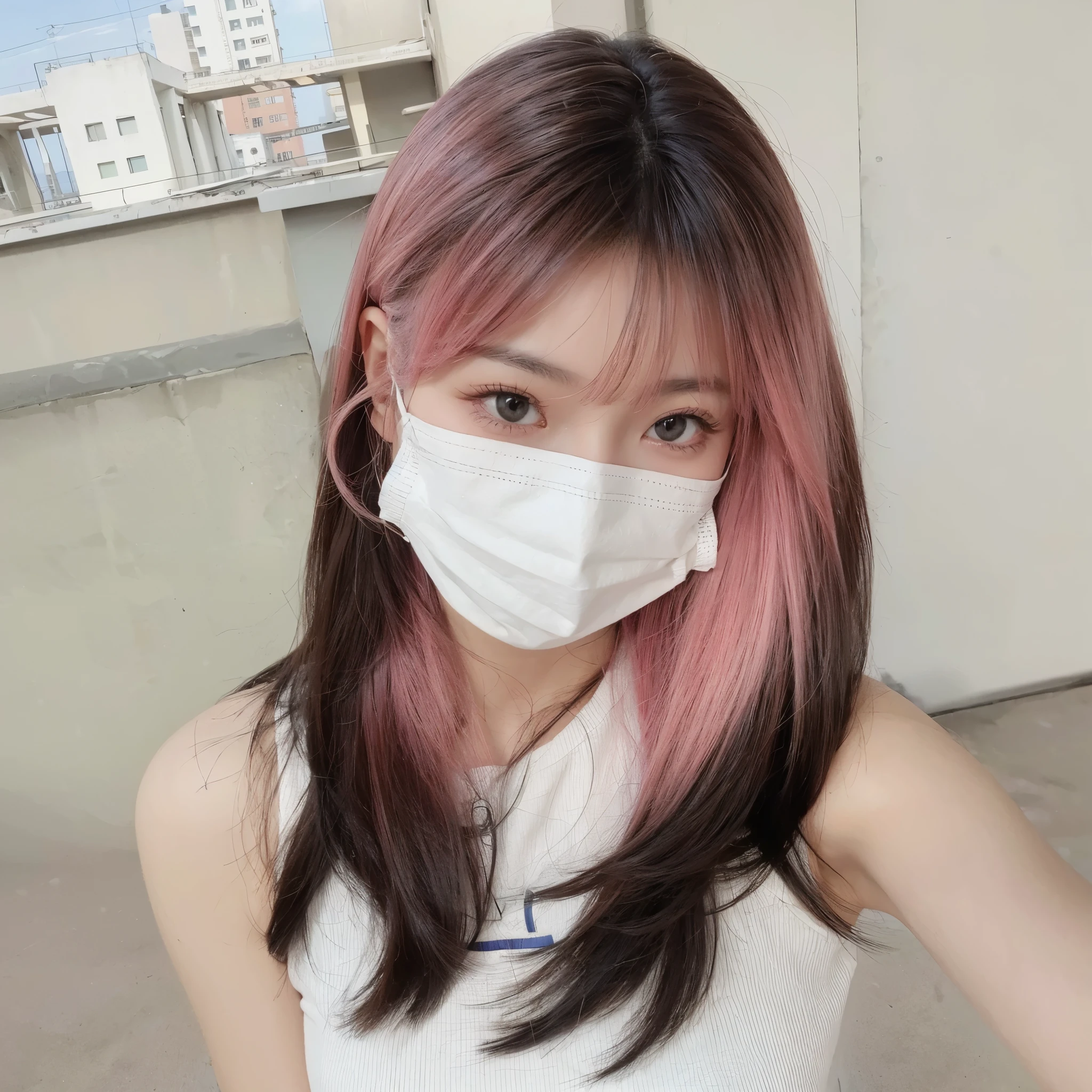 AIBeauty、リアルBeauty、Massage the breasts、camisole、Frilled Skirt、Face masks、In town、Purple Hair