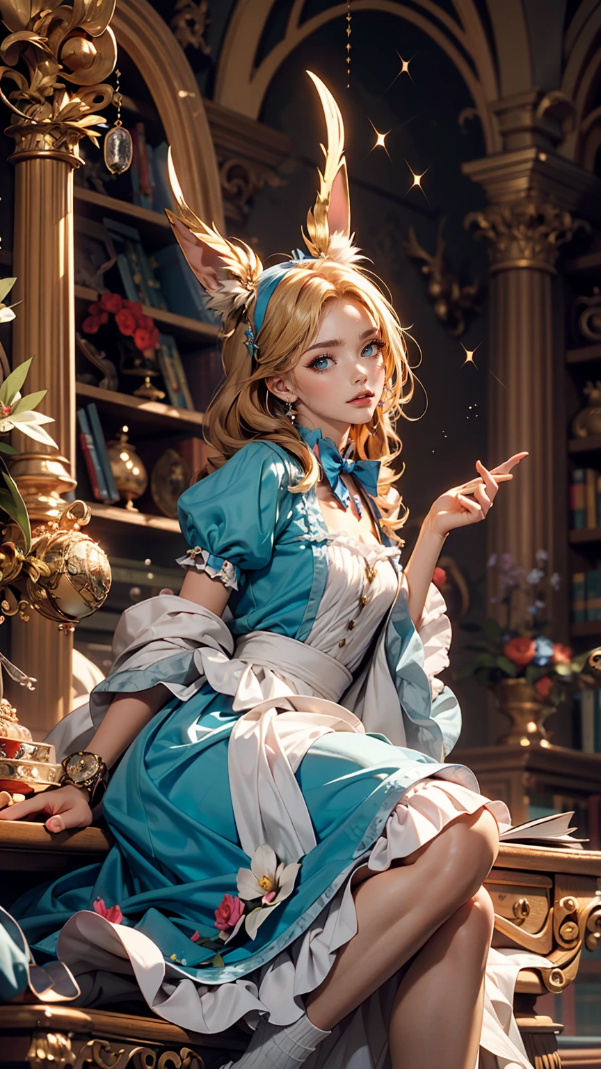 there is a cartoon picture of a woman reading a book, alice from alice in wonder land, portrait of alice in wonderland, alice in wonderland style, alice goes down the rabbit hole, alice in the wonderland, alice attends mad tea party, giant alice in wonderland, like alice in wonderland, inspired by Alice Prin, the theme of alice in wonderland, alice in wonderland