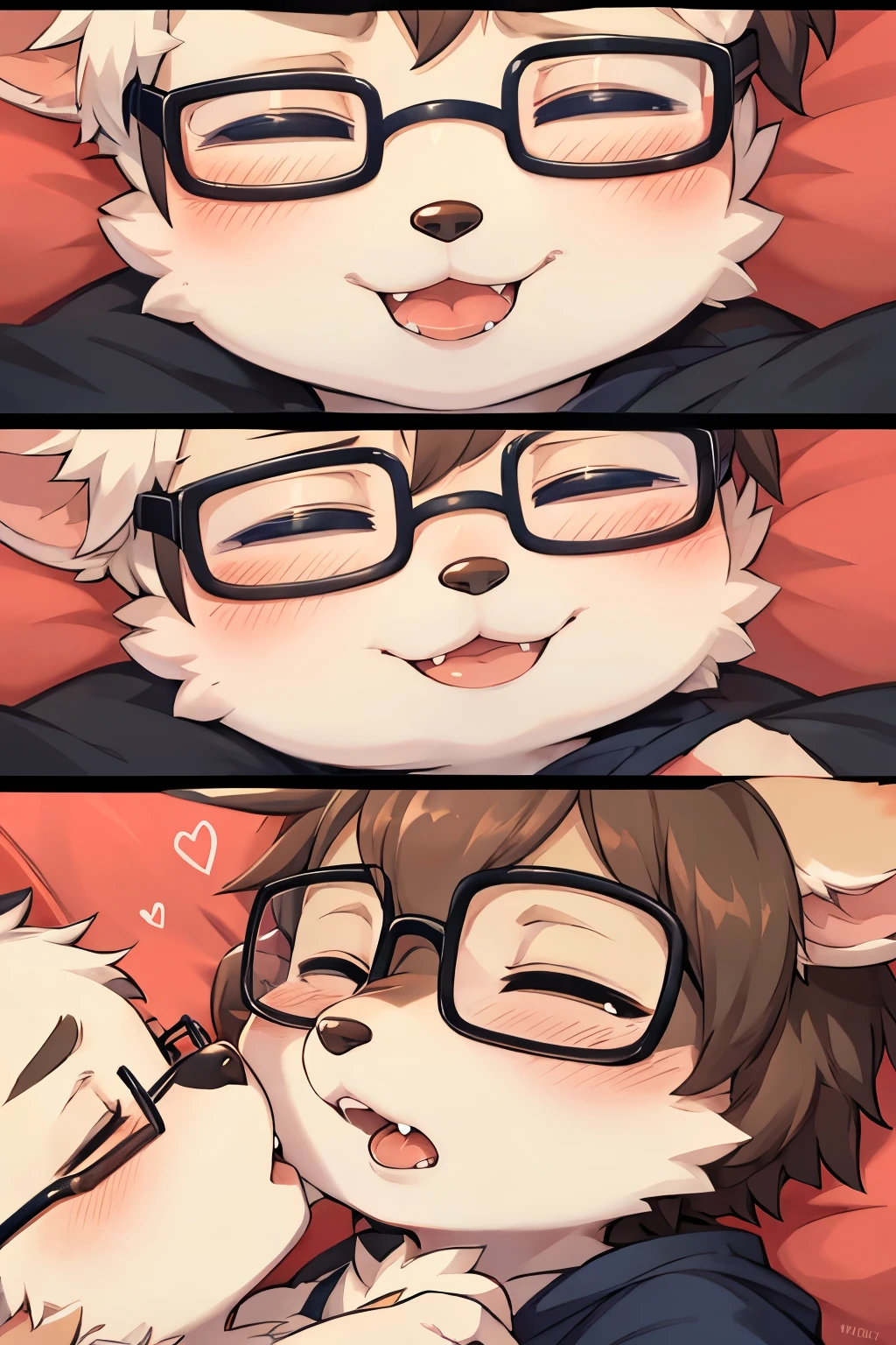 cute furry boy,  boy, glasses, close up face, closed eyes, kiss mouth, sleepy