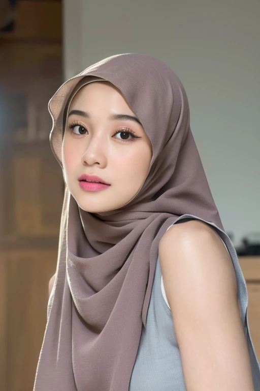 masterpiece, best quality, extremely detailed, (photorealistic:1.4),(RAW photo) (8K, 4K, Best Quality, hight resolution, 超A high resolution:1.1), (masutepiece, Realistic, Photorealsitic:1.1), Beautiful Face, ((Wearing Hijab)), (Sleeveless clothes), showing armpit