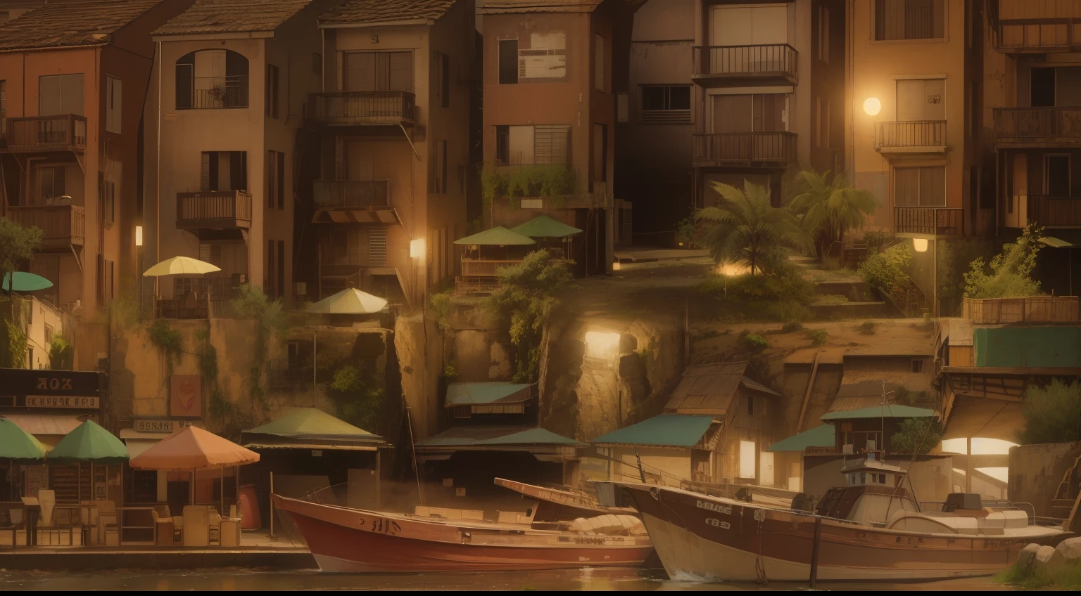 paisaje urbano con botes en la arena