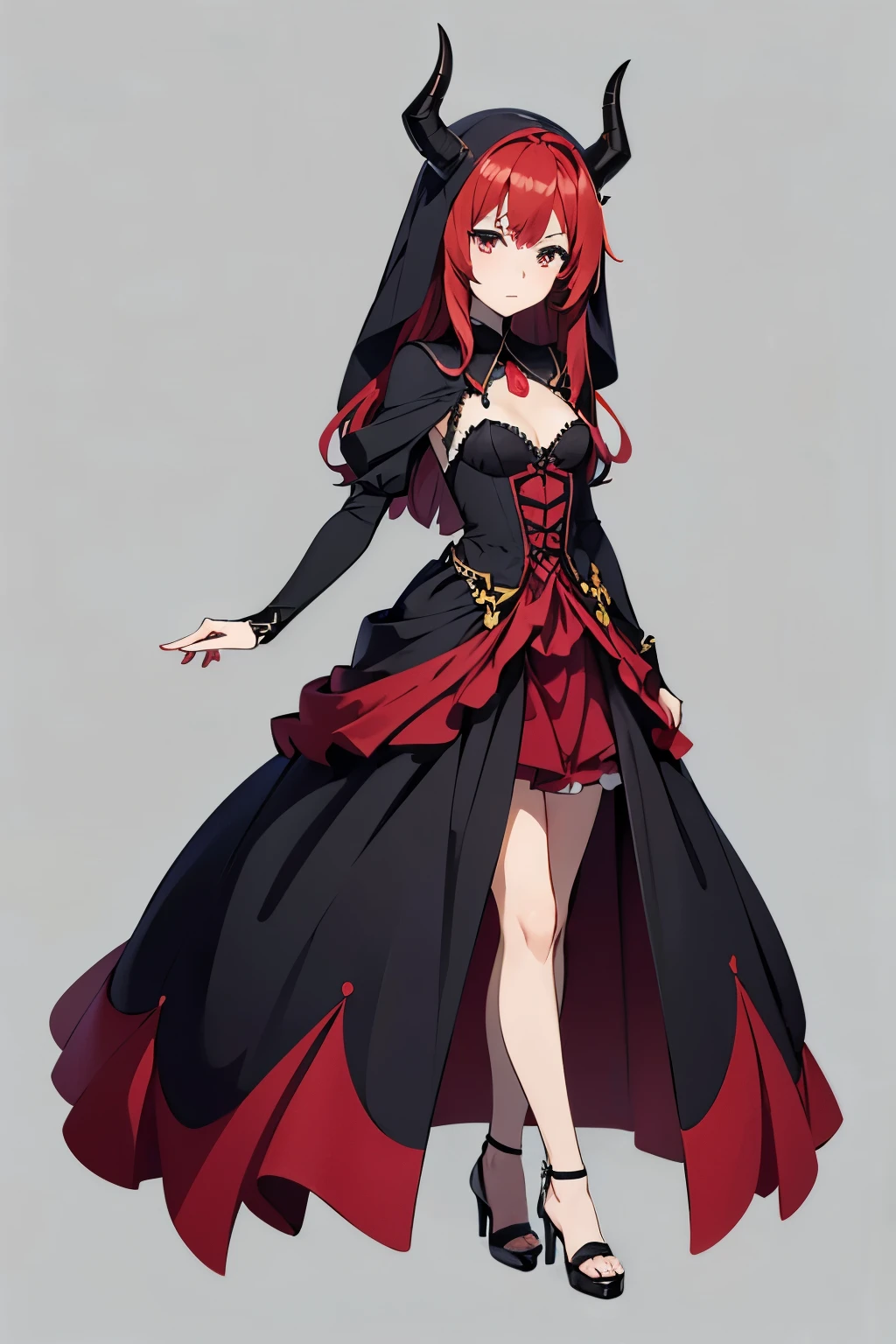 This character is a teenage girl with horns that are 13.2 centimeters high and 1.28 centimeters thick. The horns are located on the upper left side of her head, showing remnants of her previous life as a Hollow helmet.
Ella tiene corto, rojo y Fuego carmesí
Her hair is short and reaches her shoulders. She has small breasts, approximately 2 and 1.5 centimeters high and 1.10 centimeters thick. She is 20 years a woman in a red and black dress with a veil, gothic maiden anime girl, cute anime waifu in a nice dress, anime girl wearing a black dress, wearing fantasy formal clothing, grayscale phtoto with red dress, an elegant gothic princess, rias gremory, black red white clothes, my dress up darling anime, full body adoptable, outfit design
(Estos tatuajes de cuerpo 8.9 great attention to detail.)