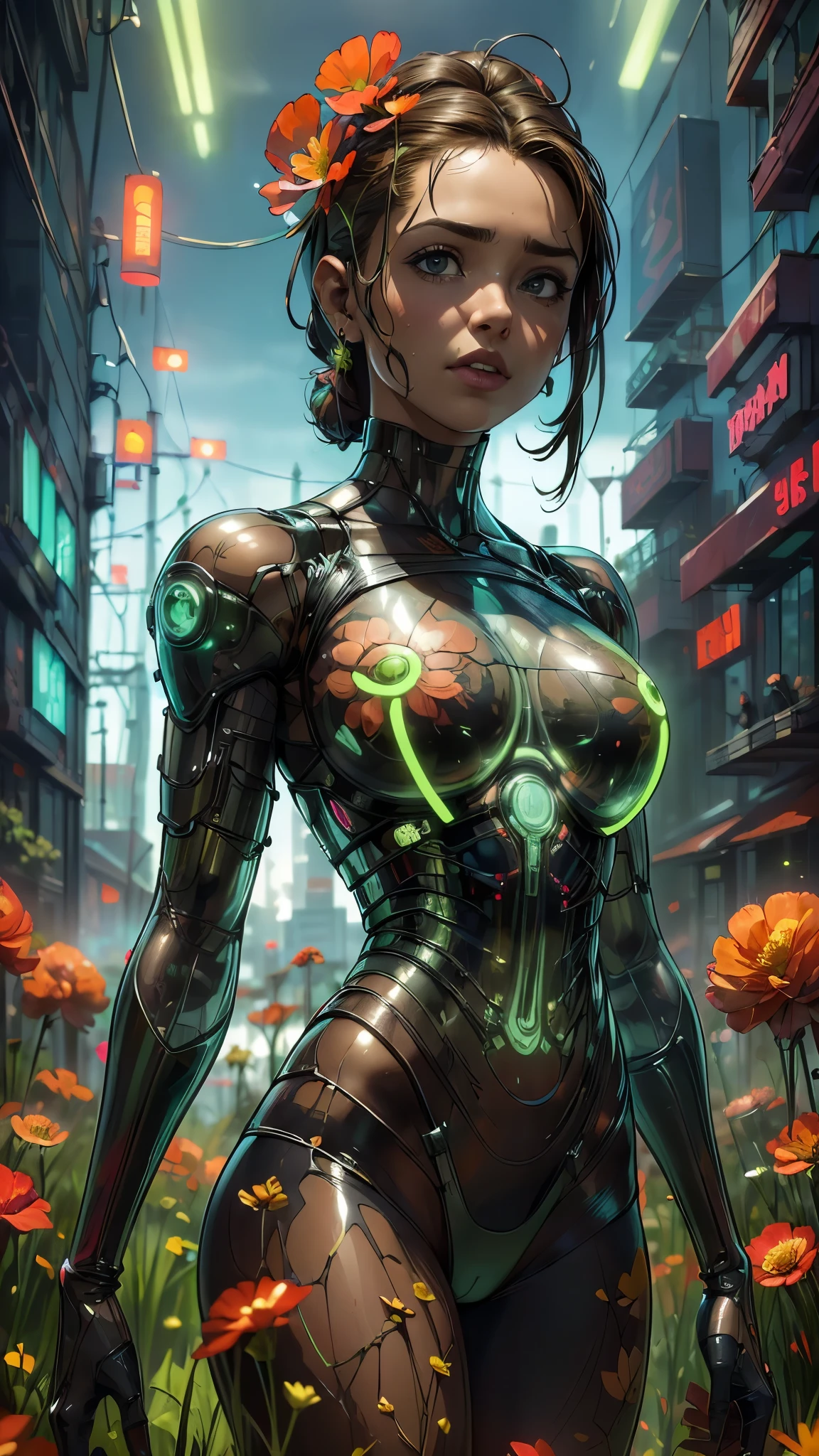 (La mejor calidad,A high resolution,Ultra - detallado,actual),Ariana Grande cuerpo transparente que lleva  un cerebro, (usa ropa de calle cyberpunk:1.4) , (cuerpo transparente vidrio un cerebro cyberpunk:1.4) ) , (with green neon transparency :1.4) , uso de cyberpunk,(de Russell Dongjun Lu:1.4) , estilo cyberpunk, ( burbuja de vidrio cerebro :1.4), ,(Fondo de ruinas de mazmorra en ruinas:1.4 ), More detailed 8K.motor irreal:1.4,UHD,La mejor calidad:1.4, fotorrealista:1.4, textura de la piel:1.4, obra maestra:1.8,obra-prima, mejor calidad,objeto Objeto], (detailed face features:1.3),(Las proporciones correctas),(Ojos hermosos azules:1.4 ),  (pose vaquero),( cerebro transparente :1.4), (cuerpo transparente :1.4), (The girl ate the flowers:1.4),(The girl ate the flowers V2.1) 
