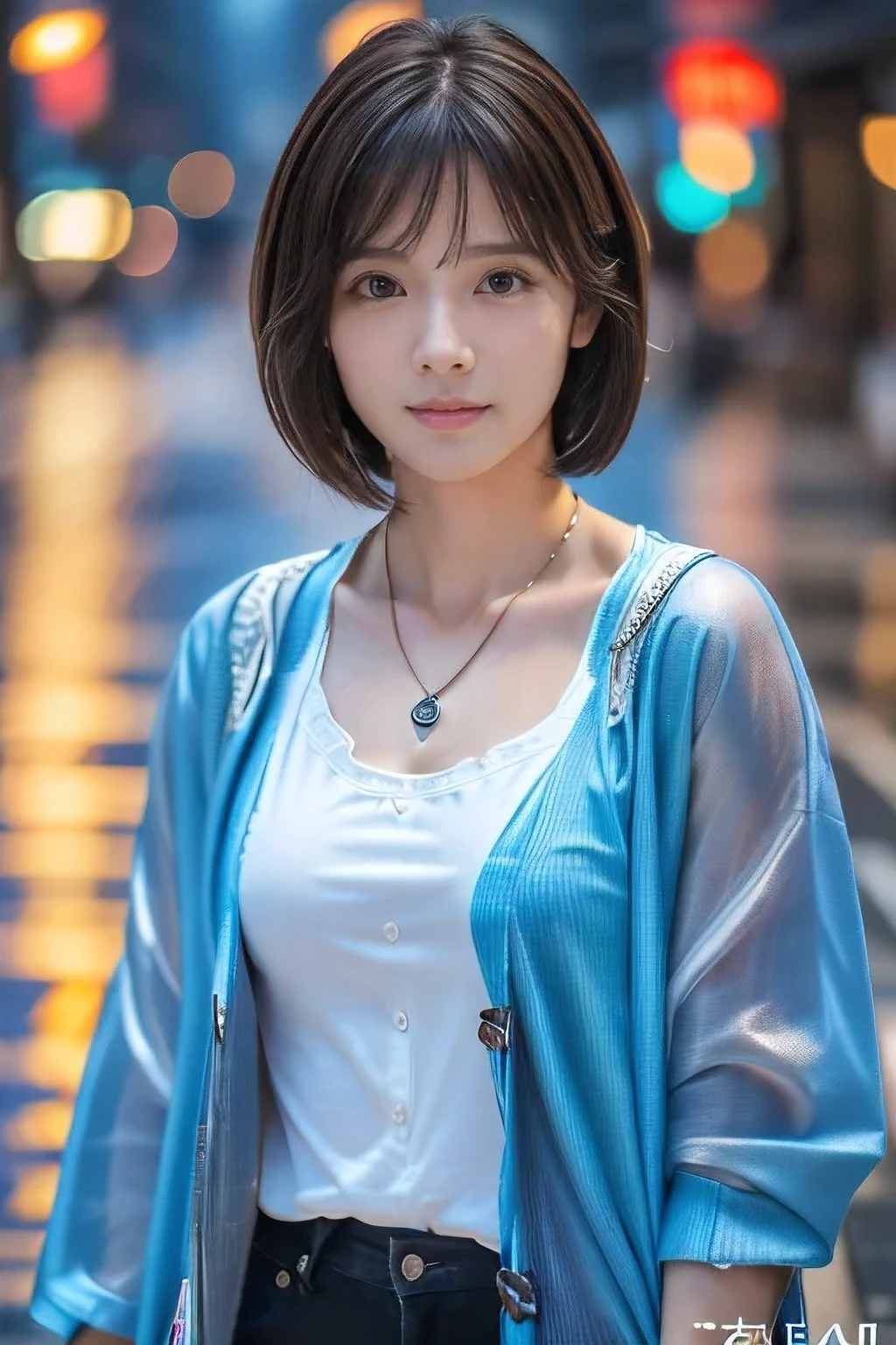 (Walking in the rainy city。18-year-old female:1.5)、(My whole body is soaked from head to toe:1.2)、(The best quality at its best:1.4), (Super detailed), (Very detailed CG unified 16k), Beautiful woman with perfect figure: 1.4, Sharp focus: 1.2, Very detailed, High-quality RAW color photos, Professional photography, Great face and eyes, cosmetics, (Amazingly beautiful girl), ((Summer Cardigan、White flared skirt and raincoat:1.5)), (Raincoat:1.5)、Sexy posture,(View from below), Realistic movie faces, Wide zoomed out view of head to foot length, Full body long view, Realistic, ((Realistic natural orange red hairstyle, Realistic blue eyes)), ( Short Bob Hair:1.5), (necklace:1.5)、, Very beautiful face, Perfect model beauty, Mouth swelling, Highly detailed face and skin texture, Fine grain, double eyelid, Medium chest, smile, (masterpiece), highest quality, High resolution, Very detailed, Blurred Background, Depth of written boundary, Cinema Lighting, Great legs, , Clear, well-maintained skin,