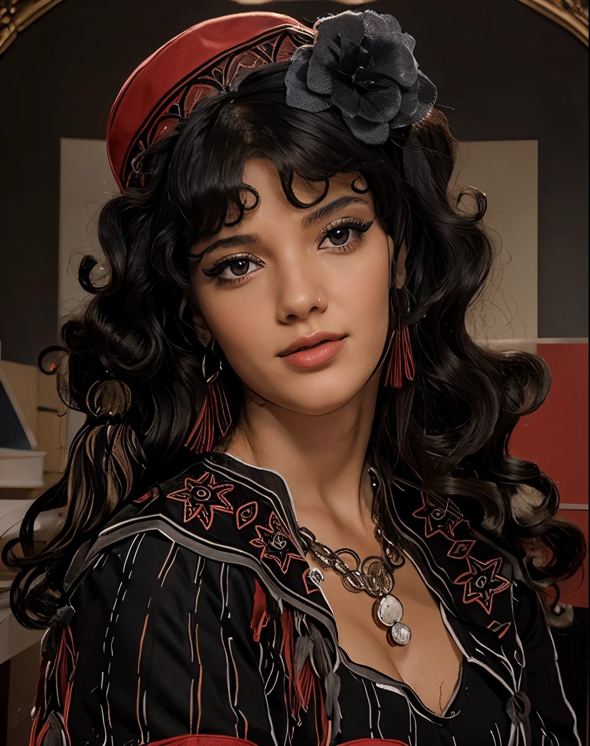 transform into hyperrealistic black, gray and red academic drawing