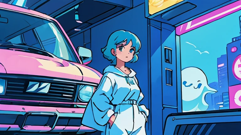 City pop style art, Futuristic yet lo-fi, Retro, Vintage, Ghost,