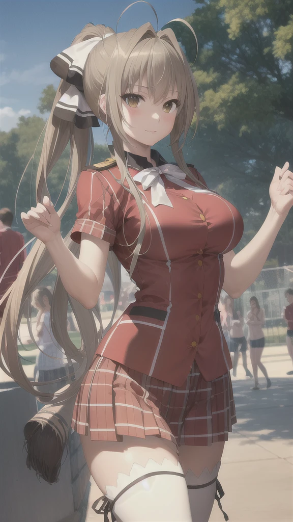 1 chica, Sento Isuzu, uniforme-isuzu, solo, de pie, feliz, parque de atracciones,   (ultra high resolution,mejor calidad),