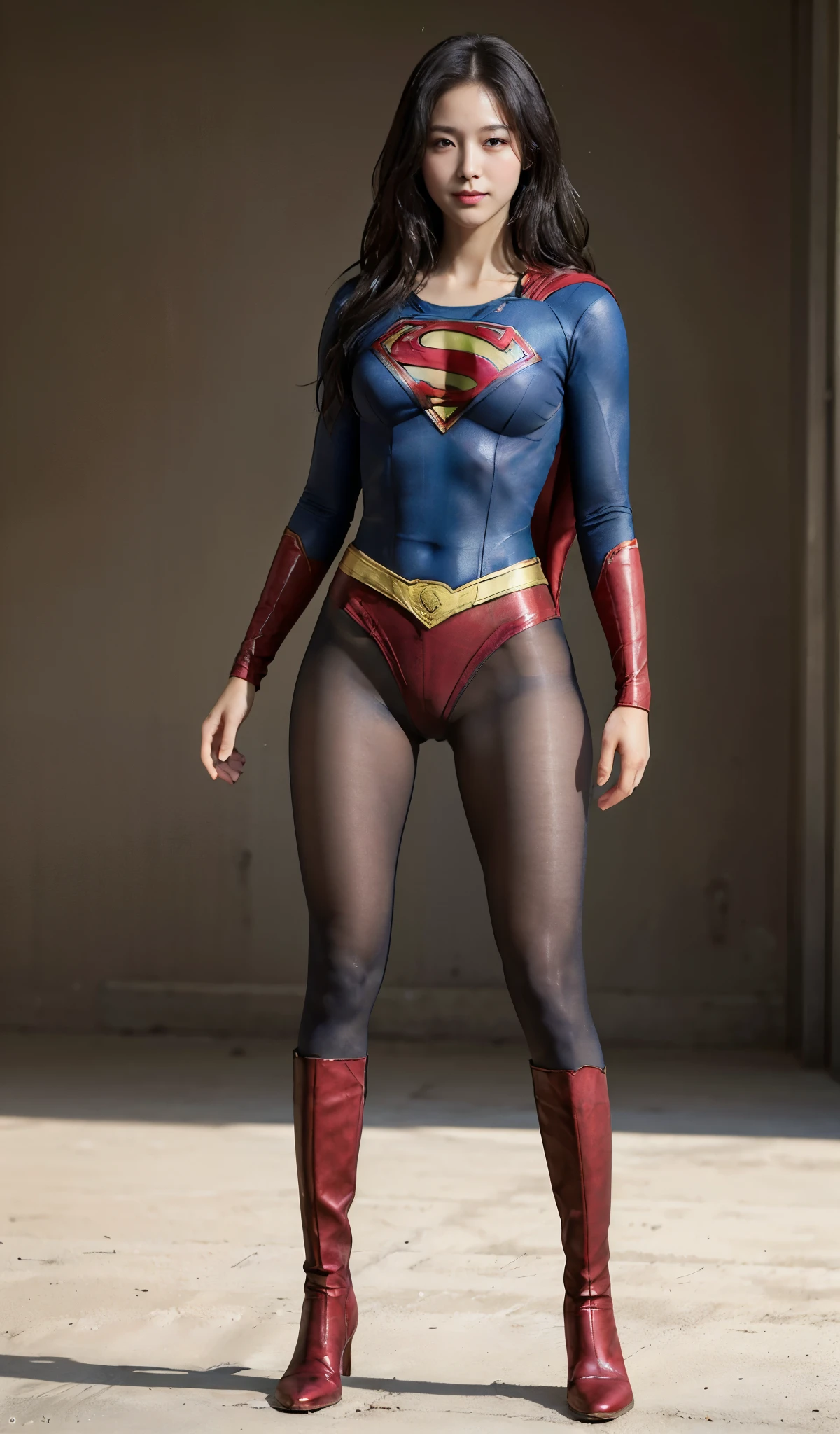 No background、(((Beautiful legs in black tights.)))、(((Legally express the beauty of your smile)))、((((Make the most of your original images)))、(((Supergirl Costume)))、(((Beautiful Hair)))、(((suffering)))、(((Please wear black tights....、Wear red boots)))、((Best image quality、8k))、((highest quality、8k、masterpiece:1.3))、(((Preserve background )))、Sharp focus:1.2、Beautiful woman with perfect figure:1.4、Slim Abs:1.2、Wet body:1.5、Highly detailed face and skin texture、8k