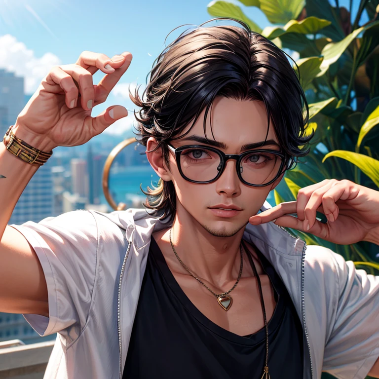 Chico friki con gafas futurista