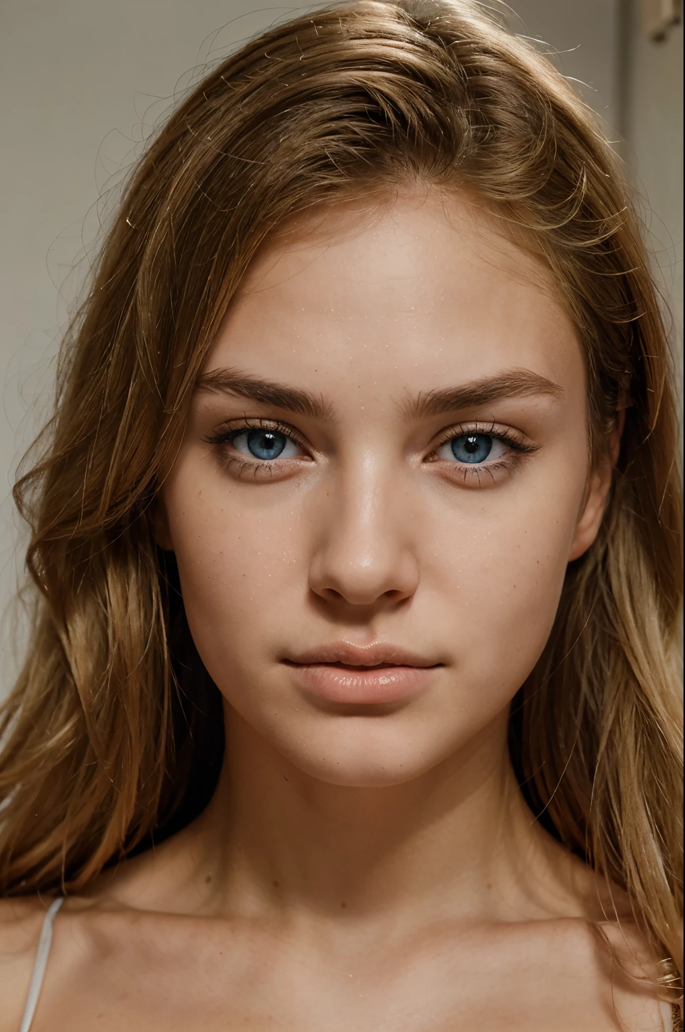 ultra realistic, portrait of a 19-year-old Australian Spanish mix girl, very beautiful, blonde hair, blue eyes and high cheekbones, close-up, face only, looking directly