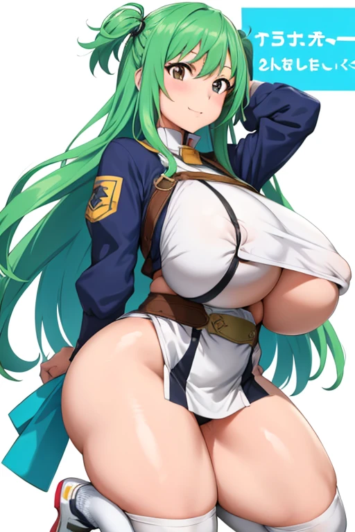 One Girl,Huge breasts, White Background,,{{{plump and thick thighs}}},{{{Knee-high socks}}},Happy,Huge Ass,