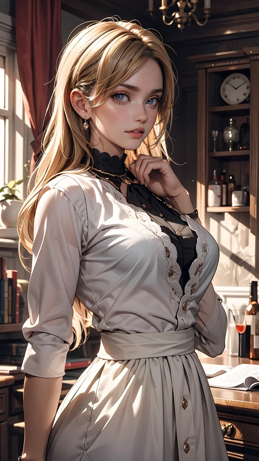 highly detailed, 8k, masterpiece, One girl, Grey Two Tone_hair, dress , , (perfection_face), Brilliant, complicated, Dramatic lighting, 4K, detailed_background, Caustics, Portraiture, , from_~ side
