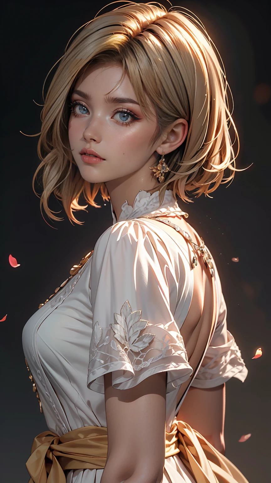 highly detailed, 8k, masterpiece, One girl, Grey Two Tone_hair, dress , , (perfection_face), Brilliant, complicated, Dramatic lighting, 4K, detailed_background, Caustics, Portraiture, , from_~ side  