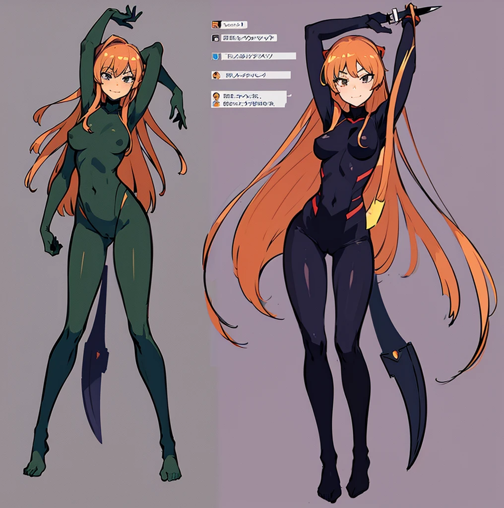 a drawing of a woman in a bodysuit holding a knife, proportioned body, sfw, body pose!, full body drawing, cell shaded adult animation, full character body, full body concept, full body; front view, female full body, entire body, a drawing of a debauchery priest lewd face, anime pose, pudica pose gesture, clean anime outlines, outlined!!!, fully body pose, full body zenkai! asuka suit, with arms up, sketchy artstyle, gesture drawn, holding a pudica pose