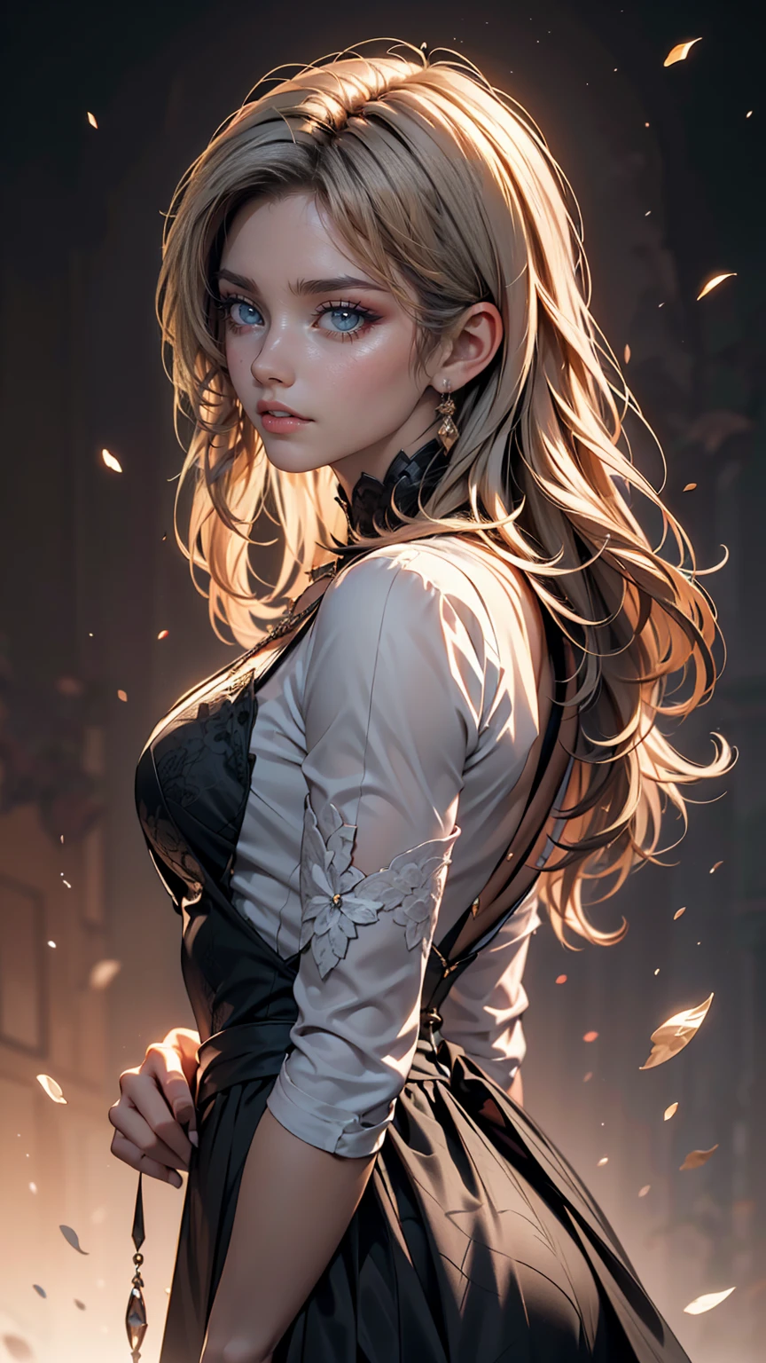 highly detailed, 8k, masterpiece, One girl, Grey Two Tone_hair, dress , , (perfection_face), Brilliant, complicated, Dramatic lighting, 4K, detailed_background, Caustics, Portraiture, , from_~ side