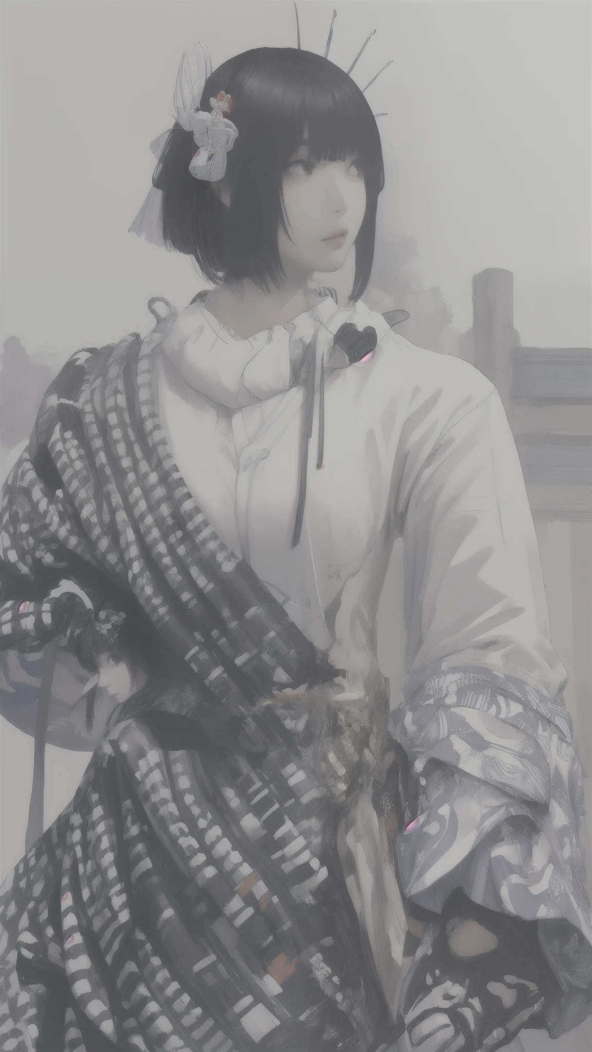 (Masterpiece, highest quality, high resolution: 1.4), detail, UHD, sutra, line art, artgerm, portrait, ink splash, Fibonacci, ink painting, ukiyo-e, highlight, excellent lighting, most amazing effect,