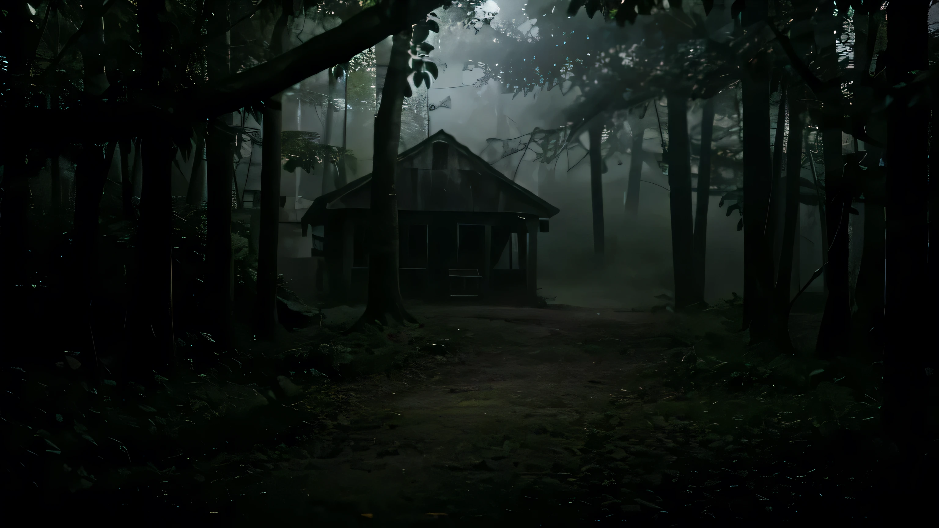 criar uma imagem assustadora , fantasma , com olho sangrento , na selva , noite escura , realista , Horror , cinematic , ultra detalhado , long tongue , e dentes afiados amarelados
