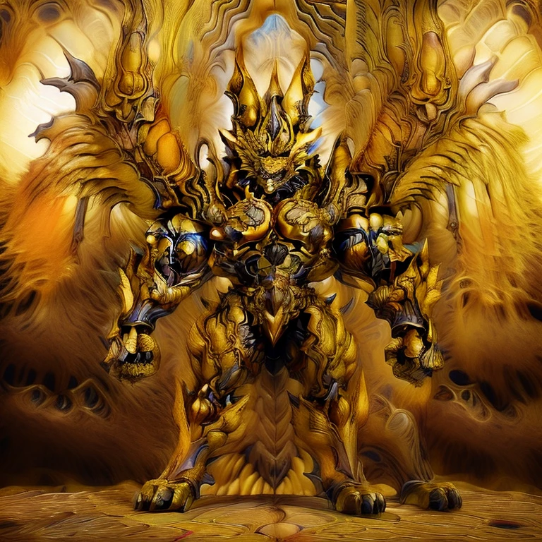 (Pokémon) (Zeraora), (masterpiece, best quality, detailed:1.2), (nj5furry), (medieval armor:1.3) sparkling skin, Vibrant colors, 4K, GOLD armor, Its full plate armor emphasizes the muscles. big muscle (pecs, triceps, traps) unusually developed muscular body, body full of huge muscles. showing off muscles, pectorales enormes. Exaggeratedly huge muscles. Gigachad Muscular, Very muscular, Large pecs, Spread wings, It has wings. have big wings. has 10 large wings. It has large golden wings. The feathers on its wings are detailed and realistic.sitting on the throne,